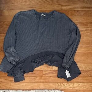 We The Free Charcoal Ruffle Hem Blouse